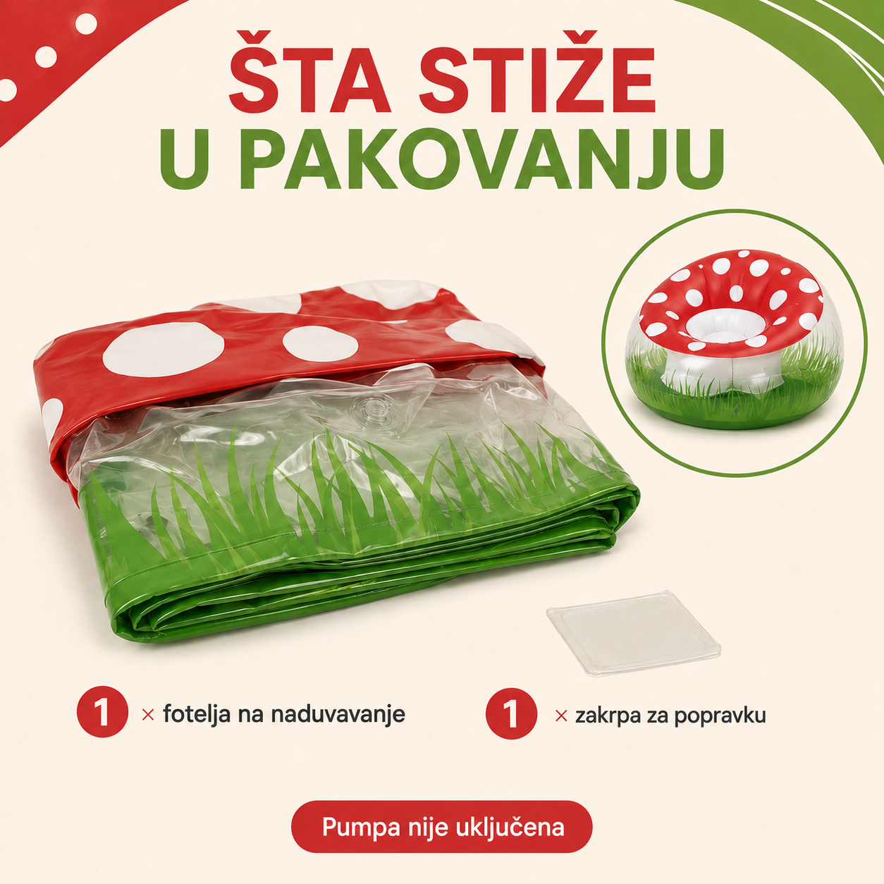 Sadržaj paketa Bestway Mighty Mushroom fotelje