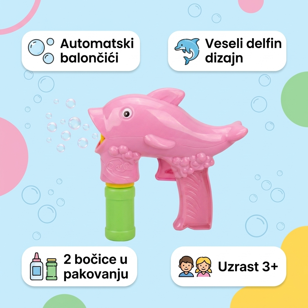Automatski pištolj za balončiće Delfin - glavne prednosti