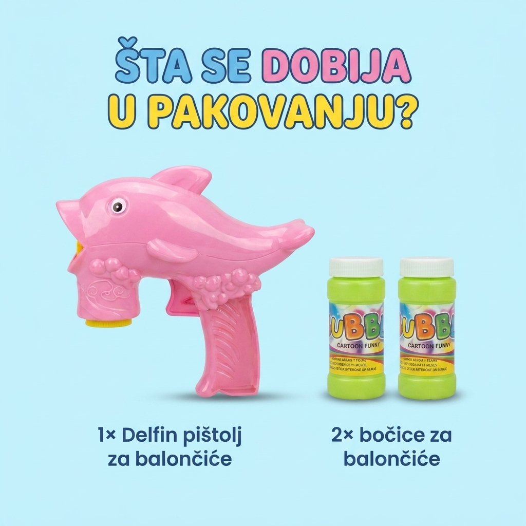 Automatski pištolj za balončiće Delfin - sadržaj pakovanja