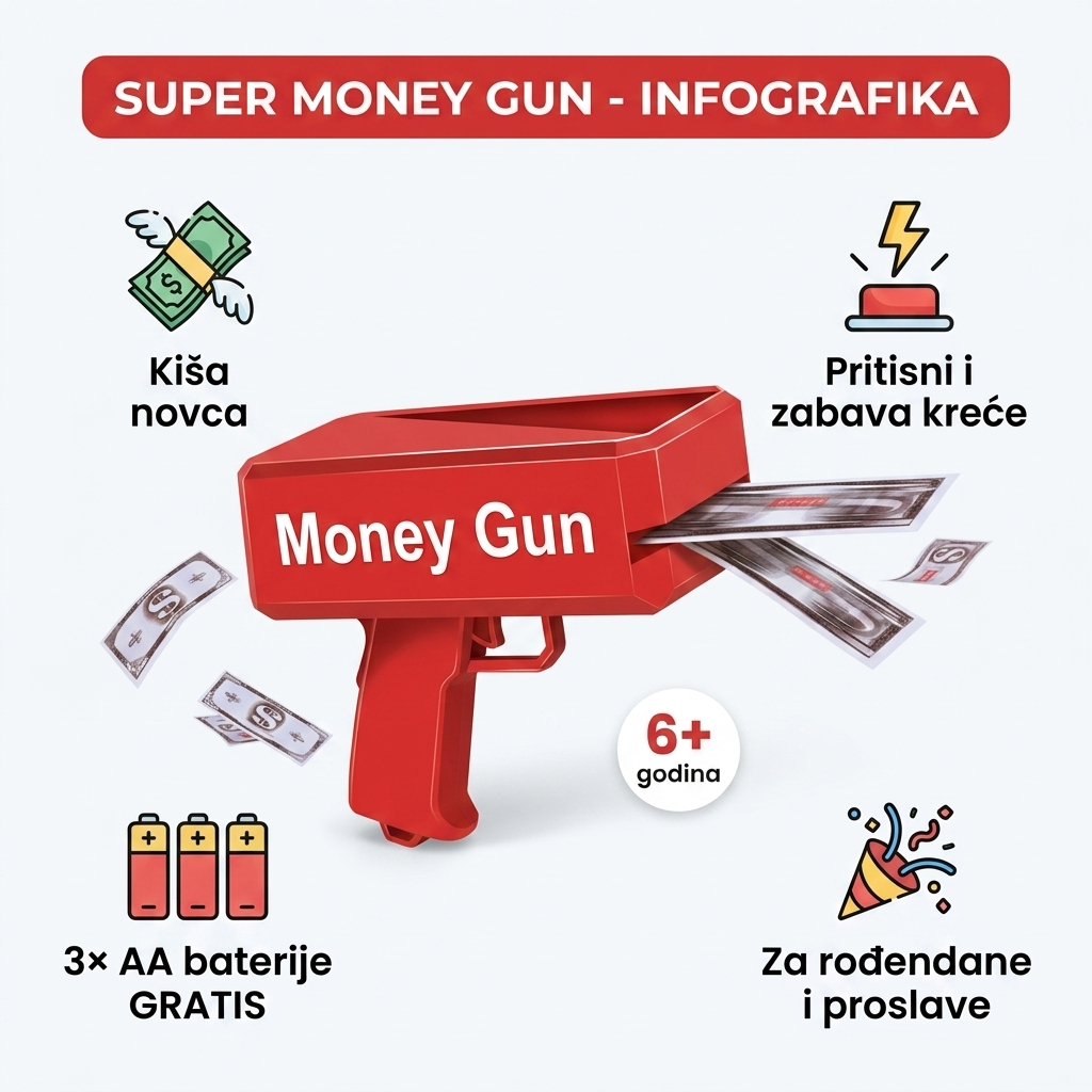 Super Money Gun dječja igračka 6+ - glavne prednosti