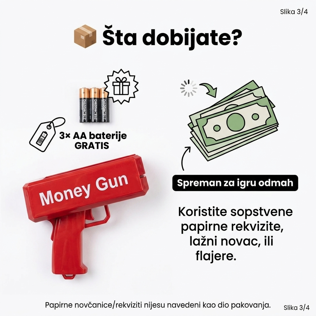 Super Money Gun dječja igračka 6+ - šta dobijate
